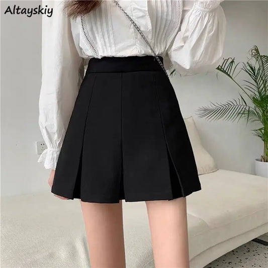 Skirts Women Black Summer Preppy Style Pleated Mini Female Clothes Teen Girls Chic All-match Elegant High Waist Korean Simple