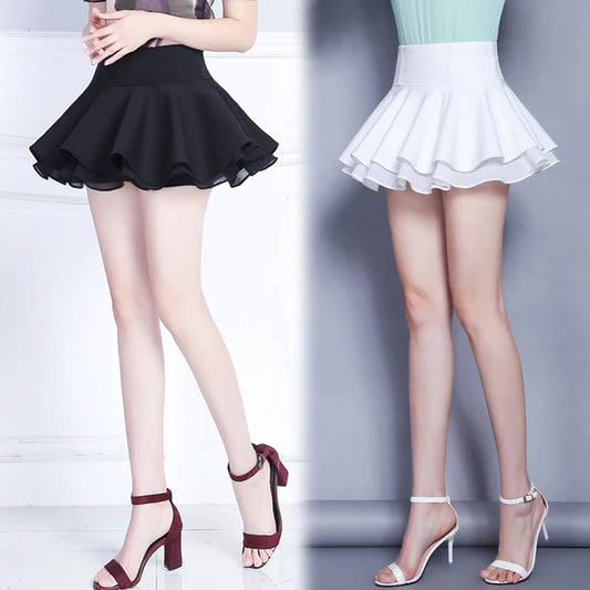 Summer Double-layer Mini Skirt Chiffon Stretch Fabric High Waist Korean Fashion Sexy Pleated Skirt Women Black White